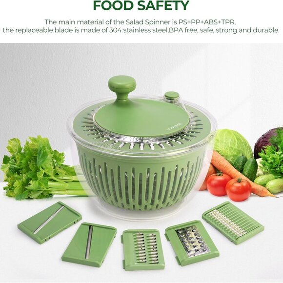 SUSTEAS Salad Spinner Large – 4.25Qt, Vegetable & Fruit Wash Bowl with 5-Blade - Picture 8 of 9